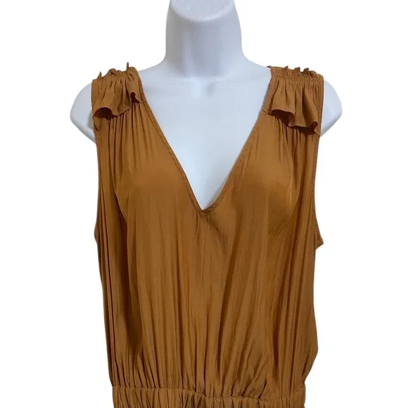 Ramy Brook New York Cara Mini Silky Satin Ruffle Lace Light Cognac‎ Brown Large - Picture 8 of 11